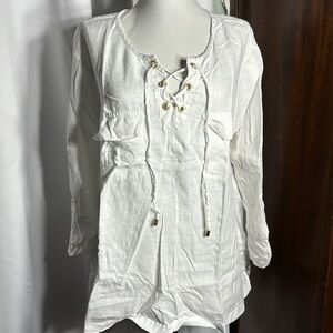 Vintage plus size Ellen Tracy white linen long sleeve top